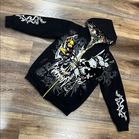 Black Diamond Men’s Hooded Zip Sweatshirt Reversible The Black Pearl Print - Picture 9 of 9